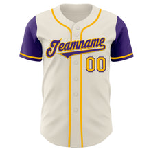 Load image into Gallery viewer, Custom Cream Purple-Gold Authentic Two Tone Baseball Jersey