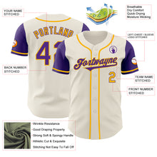 Load image into Gallery viewer, Custom Cream Purple-Gold Authentic Two Tone Baseball Jersey