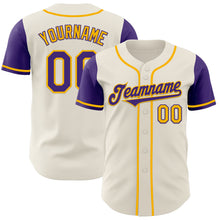 Load image into Gallery viewer, Custom Cream Purple-Gold Authentic Two Tone Baseball Jersey
