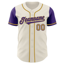 Load image into Gallery viewer, Custom Cream Purple-Old Gold Authentic Two Tone Baseball Jersey