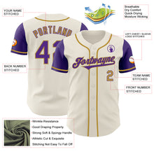 Load image into Gallery viewer, Custom Cream Purple-Old Gold Authentic Two Tone Baseball Jersey