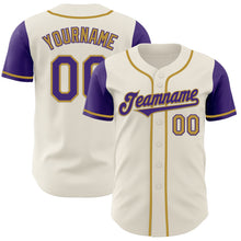 Load image into Gallery viewer, Custom Cream Purple-Old Gold Authentic Two Tone Baseball Jersey