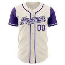 Load image into Gallery viewer, Custom Cream Gray-Purple Authentic Two Tone Baseball Jersey