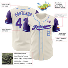 Load image into Gallery viewer, Custom Cream Purple-Light Blue Authentic Two Tone Baseball Jersey