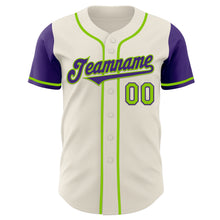 Load image into Gallery viewer, Custom Cream Purple-Neon Green Authentic Two Tone Baseball Jersey