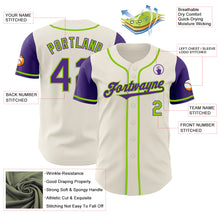 Load image into Gallery viewer, Custom Cream Purple-Neon Green Authentic Two Tone Baseball Jersey