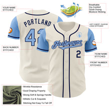 Load image into Gallery viewer, Custom Cream Light Blue-Navy Authentic Two Tone Baseball Jersey