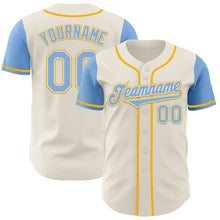 Load image into Gallery viewer, Custom Cream Light Blue White-Gold Authentic Two Tone Baseball Jersey