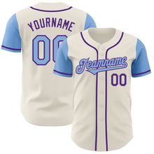 Load image into Gallery viewer, Custom Cream Light Blue-Purple Authentic Two Tone Baseball Jersey