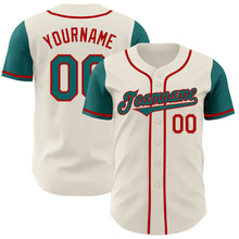 Load image into Gallery viewer, Custom Cream Teal-Red Authentic Two Tone Baseball Jersey