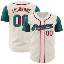 Load image into Gallery viewer, Custom Cream Teal-Crimson Authentic Two Tone Baseball Jersey