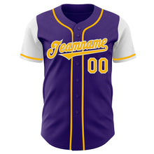 Load image into Gallery viewer, Custom Purple Gold-White Authentic Two Tone Baseball Jersey