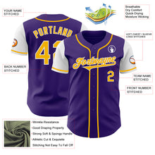 Load image into Gallery viewer, Custom Purple Gold-White Authentic Two Tone Baseball Jersey