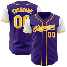 Load image into Gallery viewer, Custom Purple Gold-White Authentic Two Tone Baseball Jersey