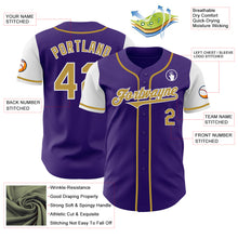 Load image into Gallery viewer, Custom Purple Old Gold-White Authentic Two Tone Baseball Jersey