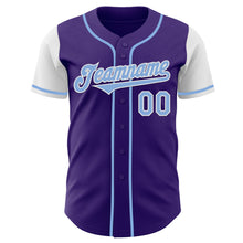 Load image into Gallery viewer, Custom Purple Light Blue-White Authentic Two Tone Baseball Jersey