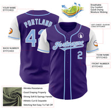 Load image into Gallery viewer, Custom Purple Light Blue-White Authentic Two Tone Baseball Jersey