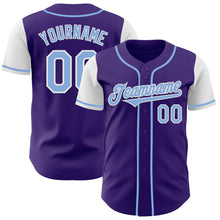 Load image into Gallery viewer, Custom Purple Light Blue-White Authentic Two Tone Baseball Jersey