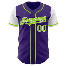Load image into Gallery viewer, Custom Purple Neon Green-White Authentic Two Tone Baseball Jersey