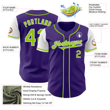 Load image into Gallery viewer, Custom Purple Neon Green-White Authentic Two Tone Baseball Jersey