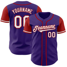 Load image into Gallery viewer, Custom Purple White-Red Authentic Two Tone Baseball Jersey