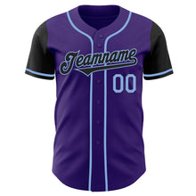Load image into Gallery viewer, Custom Purple Black-Light Blue Authentic Two Tone Baseball Jersey