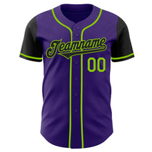 Load image into Gallery viewer, Custom Purple Black-Neon Green Authentic Two Tone Baseball Jersey