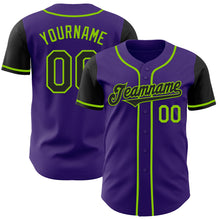 Load image into Gallery viewer, Custom Purple Black-Neon Green Authentic Two Tone Baseball Jersey