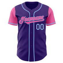 Load image into Gallery viewer, Custom Purple Pink-Light Blue Authentic Two Tone Baseball Jersey