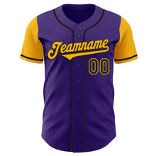 Load image into Gallery viewer, Custom Purple Gold-Black Authentic Two Tone Baseball Jersey