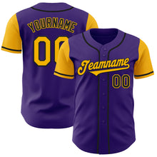 Load image into Gallery viewer, Custom Purple Gold-Black Authentic Two Tone Baseball Jersey