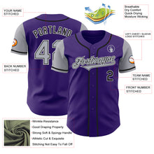 Load image into Gallery viewer, Custom Purple Gray-Black Authentic Two Tone Baseball Jersey