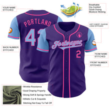 Load image into Gallery viewer, Custom Purple Light Blue-Pink Authentic Two Tone Baseball Jersey