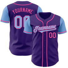Load image into Gallery viewer, Custom Purple Light Blue-Pink Authentic Two Tone Baseball Jersey