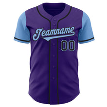 Load image into Gallery viewer, Custom Purple Light Blue-Black Authentic Two Tone Baseball Jersey
