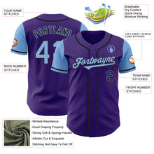 Load image into Gallery viewer, Custom Purple Light Blue-Black Authentic Two Tone Baseball Jersey