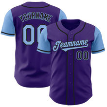 Load image into Gallery viewer, Custom Purple Light Blue-Black Authentic Two Tone Baseball Jersey