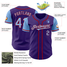 Load image into Gallery viewer, Custom Purple Light Blue-Red Authentic Two Tone Baseball Jersey