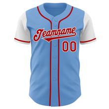 Load image into Gallery viewer, Custom Light Blue Red-White Authentic Two Tone Baseball Jersey