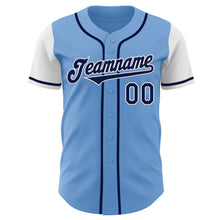 Load image into Gallery viewer, Custom Light Blue Navy-White Authentic Two Tone Baseball Jersey