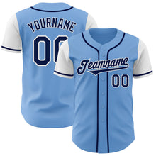 Load image into Gallery viewer, Custom Light Blue Navy-White Authentic Two Tone Baseball Jersey