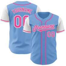 Load image into Gallery viewer, Custom Light Blue Pink-White Authentic Two Tone Baseball Jersey