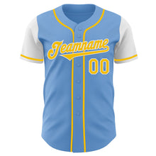 Load image into Gallery viewer, Custom Light Blue Yellow-White Authentic Two Tone Baseball Jersey
