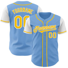 Load image into Gallery viewer, Custom Light Blue Yellow-White Authentic Two Tone Baseball Jersey