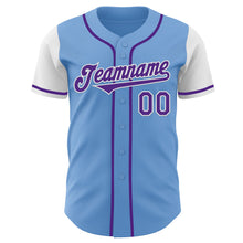 Load image into Gallery viewer, Custom Light Blue Purple-White Authentic Two Tone Baseball Jersey