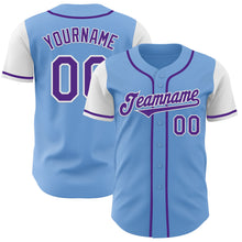 Load image into Gallery viewer, Custom Light Blue Purple-White Authentic Two Tone Baseball Jersey