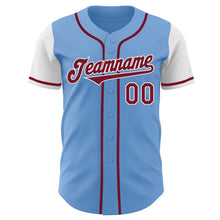 Load image into Gallery viewer, Custom Light Blue Crimson-White Authentic Two Tone Baseball Jersey