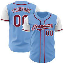 Load image into Gallery viewer, Custom Light Blue Crimson-White Authentic Two Tone Baseball Jersey