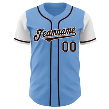 Load image into Gallery viewer, Custom Light Blue Brown-White Authentic Two Tone Baseball Jersey