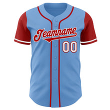 Load image into Gallery viewer, Custom Light Blue Red-White Authentic Two Tone Baseball Jersey